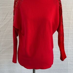 LIV Milano Red Sequin Shoulder Sweater – Glam Holiday Knit Top Size Small
